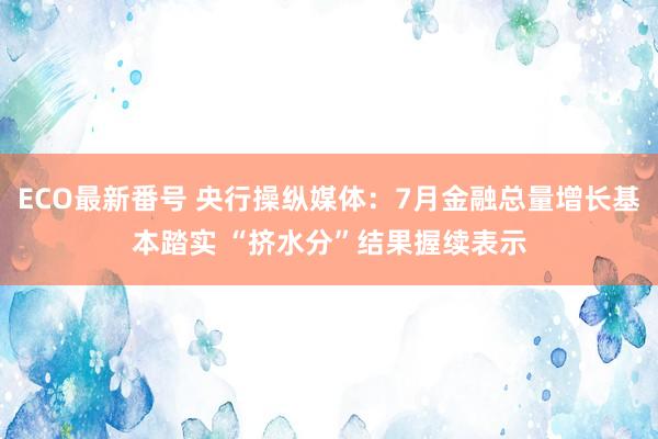 ECO最新番号 央行操纵媒体：7月金融总量增长基本踏实 “挤水分”结果握续表示